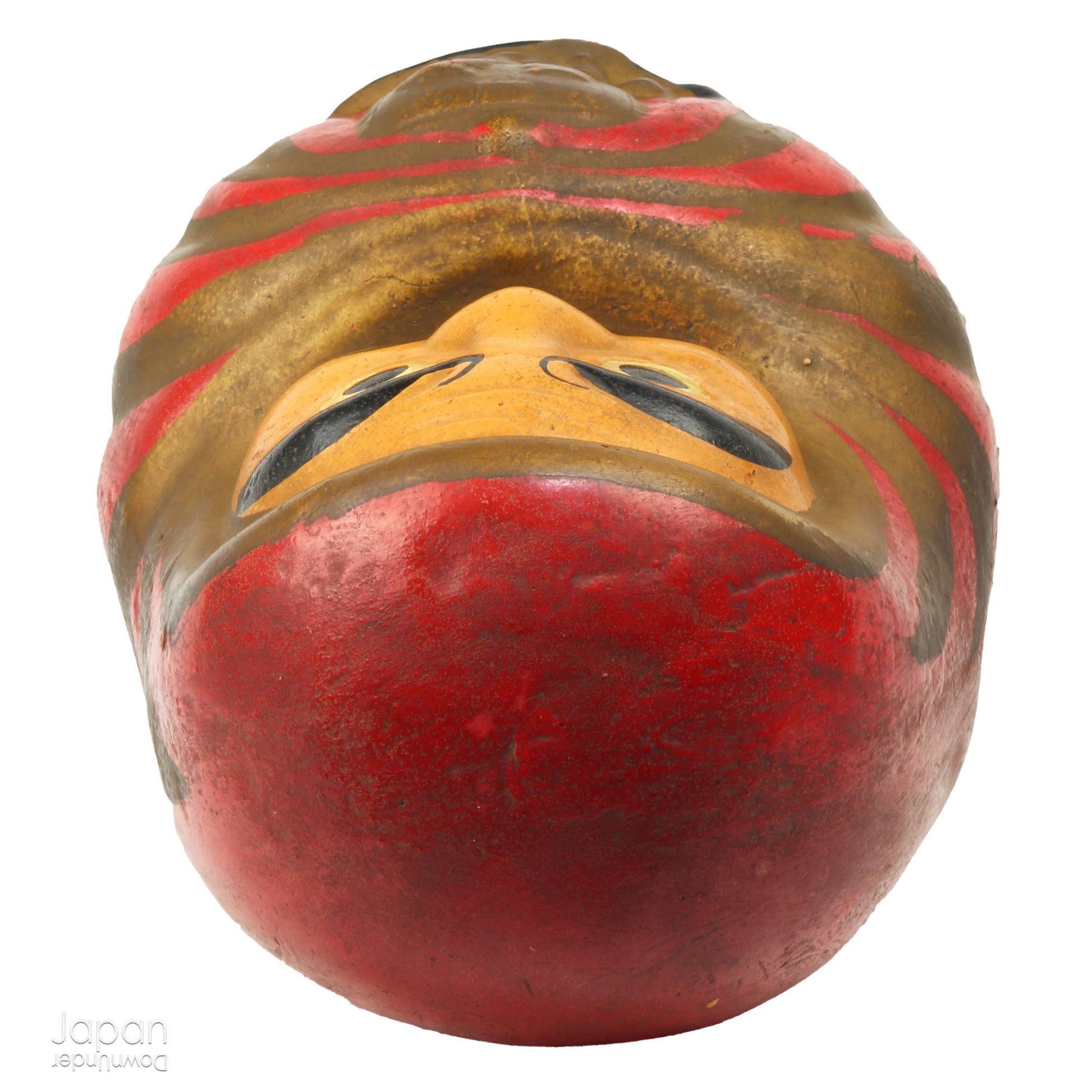 Add a touch of history to your home with this large antique Meiji Era lucky Daruma clay doll. No longer in production it boasts a great darkened rustic patina that adds unique charm to any space. Bring a piece of the past into your modern decor.