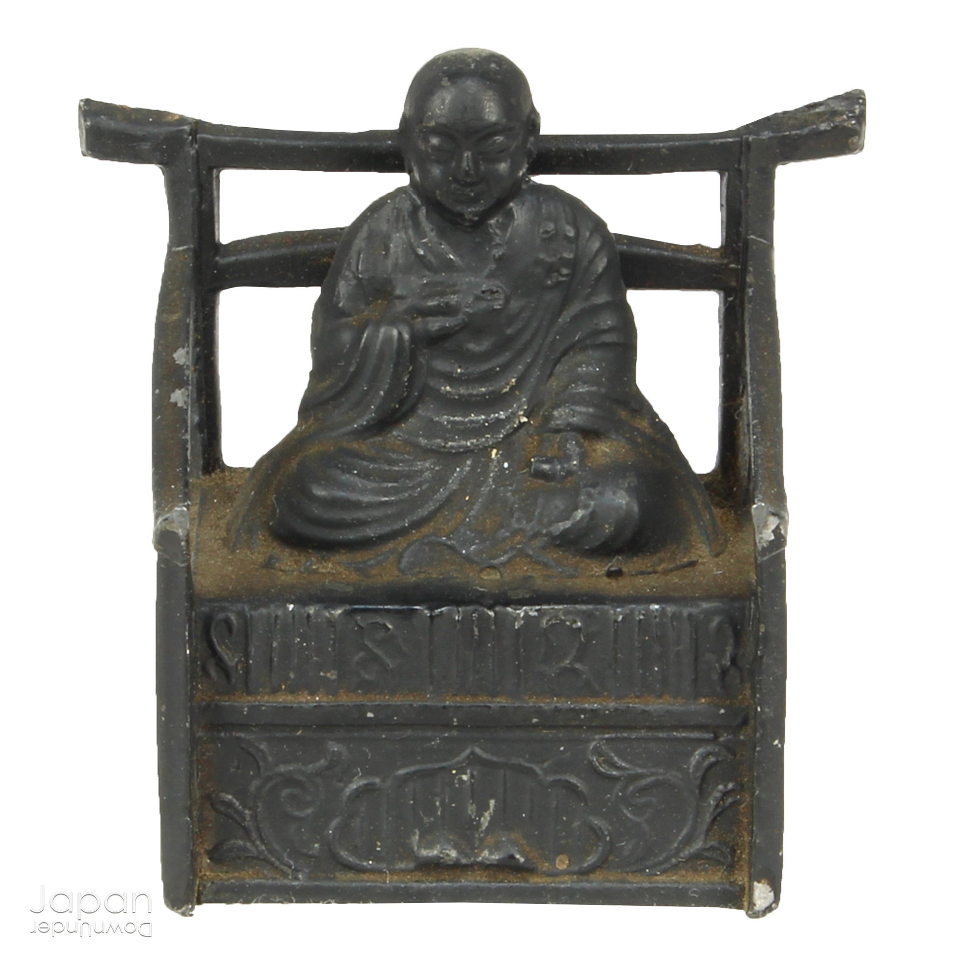 Create a touch of rare elegance in your space with this wonderful miniature antique lacquer Buddhist shrine. Housing the revered monk Kukai, this finely detailed piece also comes with a small candle holder for a serene ambiance.