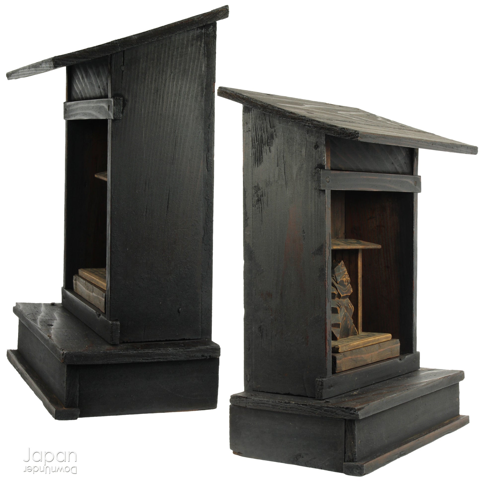 A perfect addition to your spiritual space, this quaint rustic antique Shinto shrine, made to be placed on the kamidana (god shelf), houses the lucky god Ebisu. This charming hand crafted god house embodies the essence of Shinto folk faith