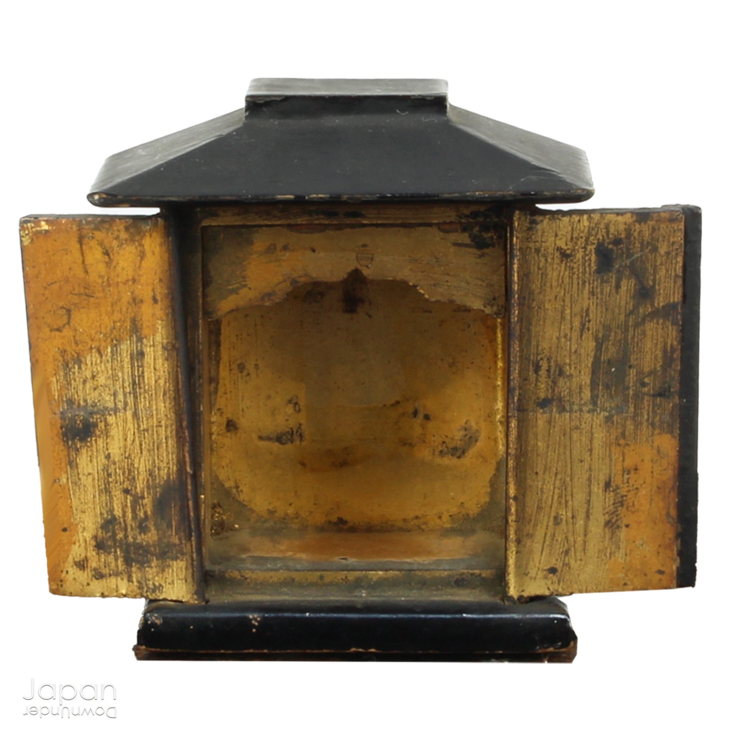 Create a touch of rare elegance in your space with this wonderful miniature antique lacquer Buddhist shrine. Housing the revered monk Kukai, this finely detailed piece also comes with a small candle holder for a serene ambiance.