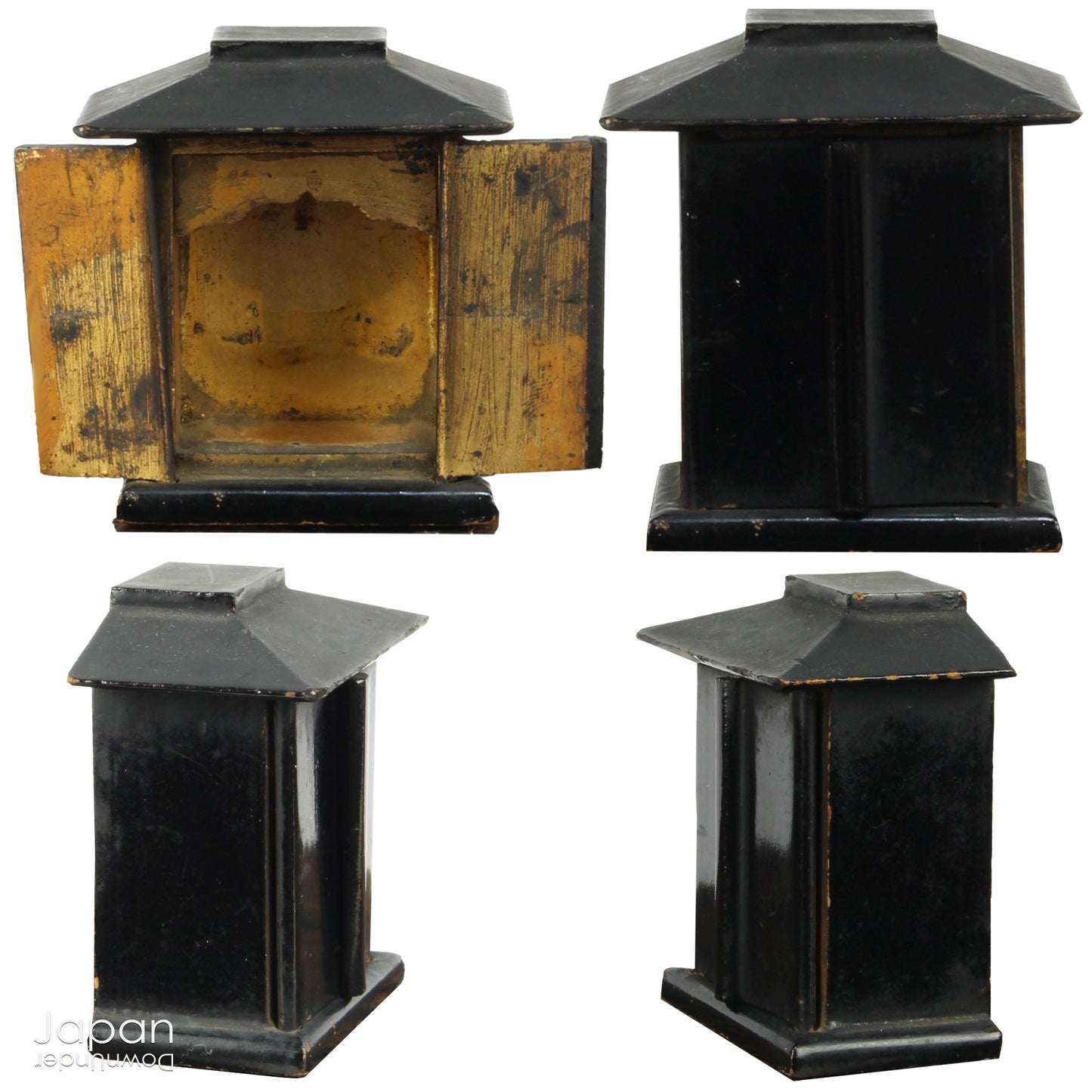 Create a touch of rare elegance in your space with this wonderful miniature antique lacquer Buddhist shrine. Housing the revered monk Kukai, this finely detailed piece also comes with a small candle holder for a serene ambiance.