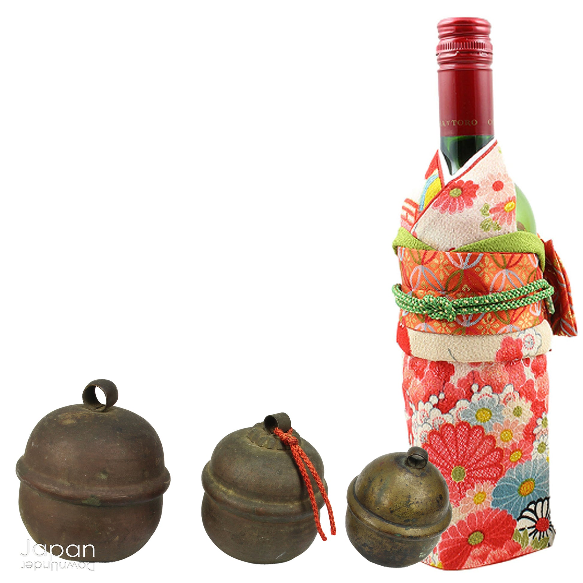 Bring a touch of timeless tradition into your home with this exquisite set of three antique Shinto bronze bell lucky charms, or omamori. Each bell boasts a beautiful, rich patina that speaks of its age and history, adding a unique, vintage charm to any space. These bells aren't just decorative; they are imbued with centuries of spiritual significance, believed to offer blessings, protection, and good fortune to those who possess them.