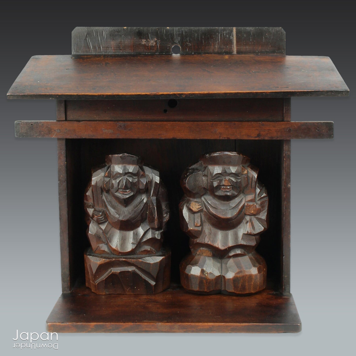 Bring a piece of history into your home with this 1900’s Shinto folk faith shrine, perfect for creating a sacred space on your own kamidana (god shelf) or within your home. This antique religious decor features the lucky gods, Ebisu and Daikoku