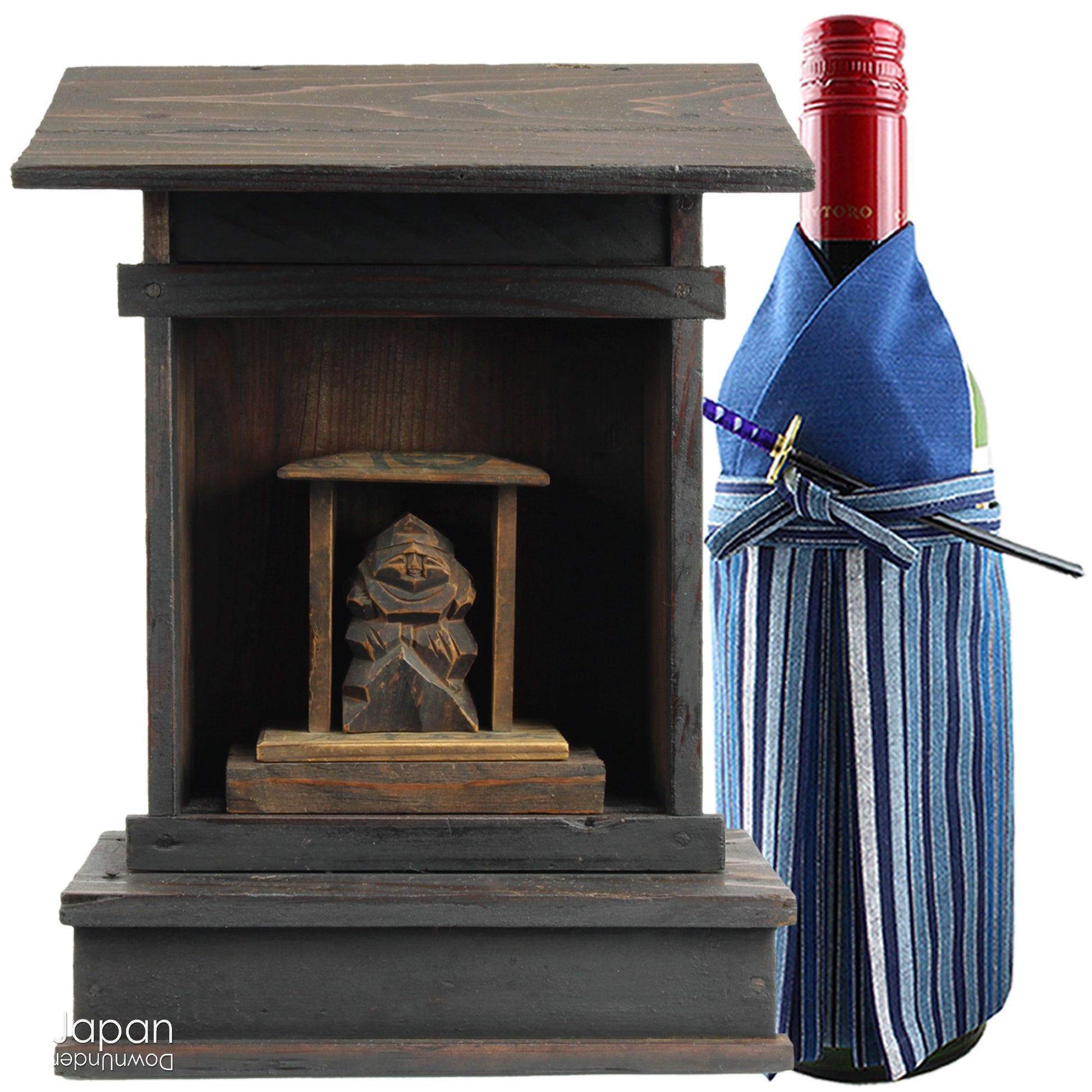 A perfect addition to your spiritual space, this quaint rustic antique Shinto shrine, made to be placed on the kamidana (god shelf), houses the lucky god Ebisu. This charming hand crafted god house embodies the essence of Shinto folk faith