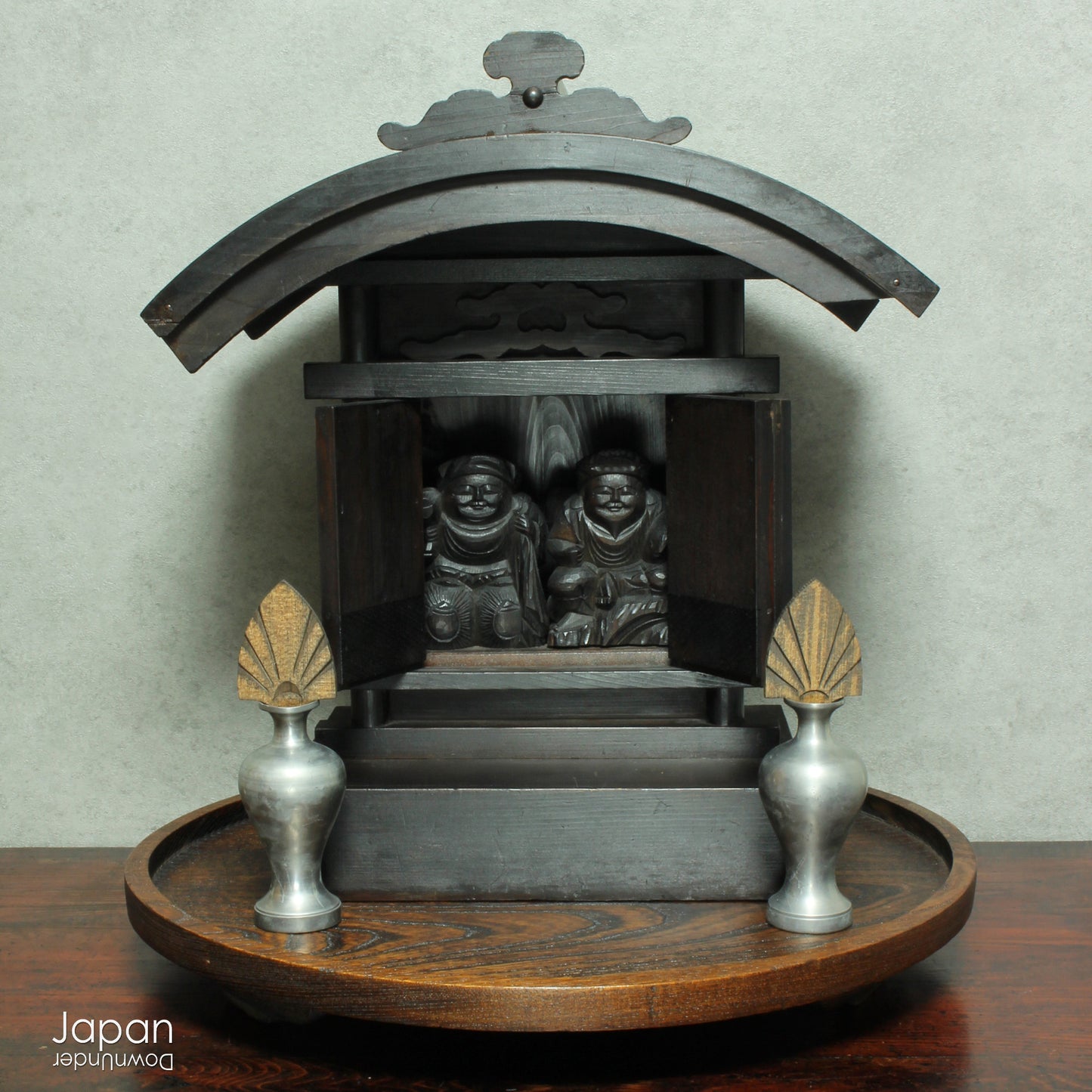 Bring a piece of history into your home with this 1900’s Shinto folk faith shrine, perfect for creating a sacred space on your own kamidana (god shelf) or within your home. This antique religious decor features the lucky gods, Ebisu and Daikoku