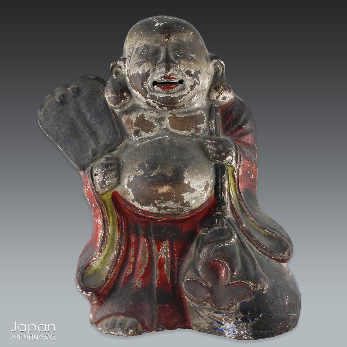 
A wonderful piece of history, this charming 1800’s clay doll, shaped as Hotei, is the god of contentment and happiness and the guardian of children. This unique Shinto amulet is a rare find, adding a touch of whimsy and protection to your home.