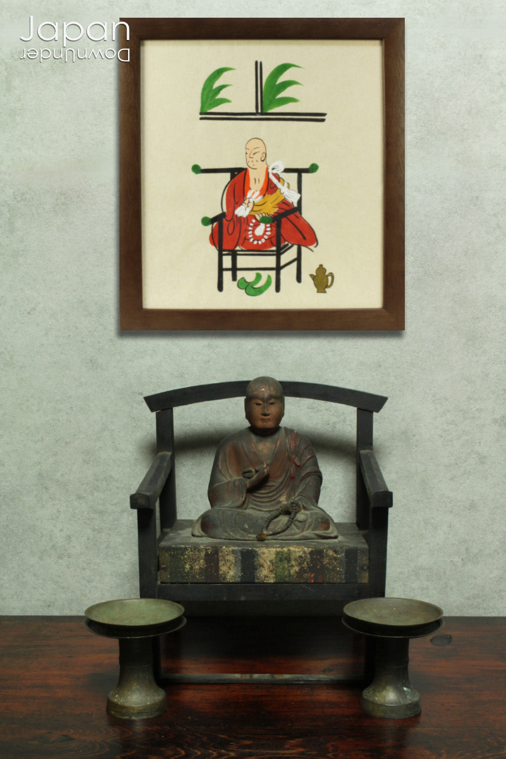 A wonderful piece of history, this large 1800’s wooden Buddhist statue captures Kukai seated in lotus pose, deep in meditation. The statue exudes tranquility and peace, perfect for meditation and mindfulness practices.