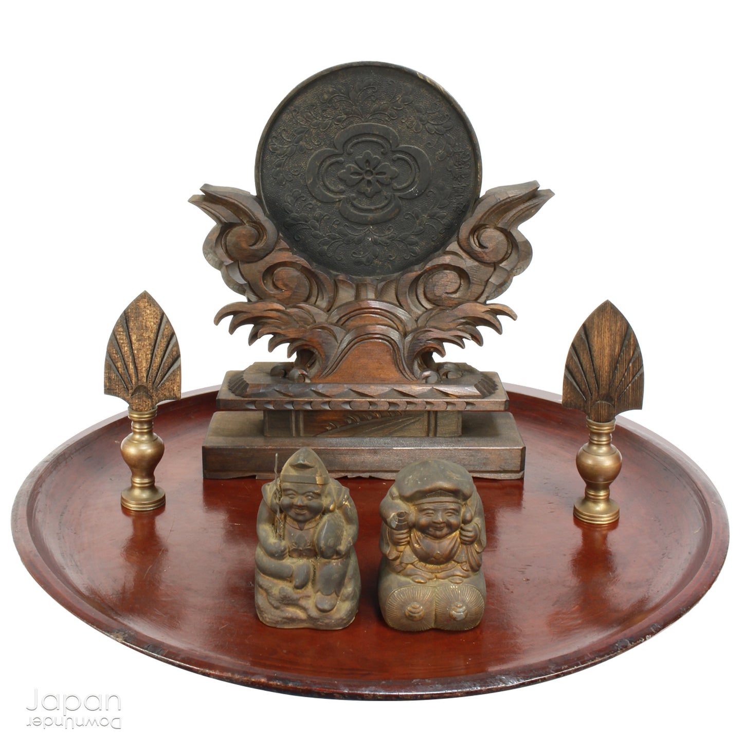 Infuse your home with serenity and spiritual elegance with this wonderful Shinto shrine mirror. Set upon an intricately carved wooden stand, this stunning piece is more than just a decor item—it’s a meaningful addition to any space that seeks harmony and balance.