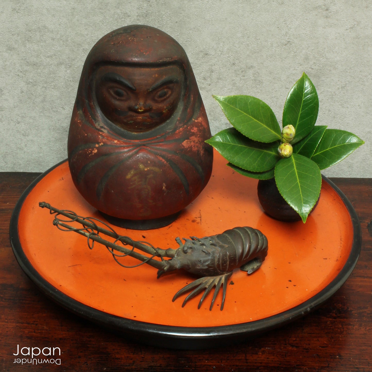 rare meiji era lucky daruma clay doll - soot covered rustic patina