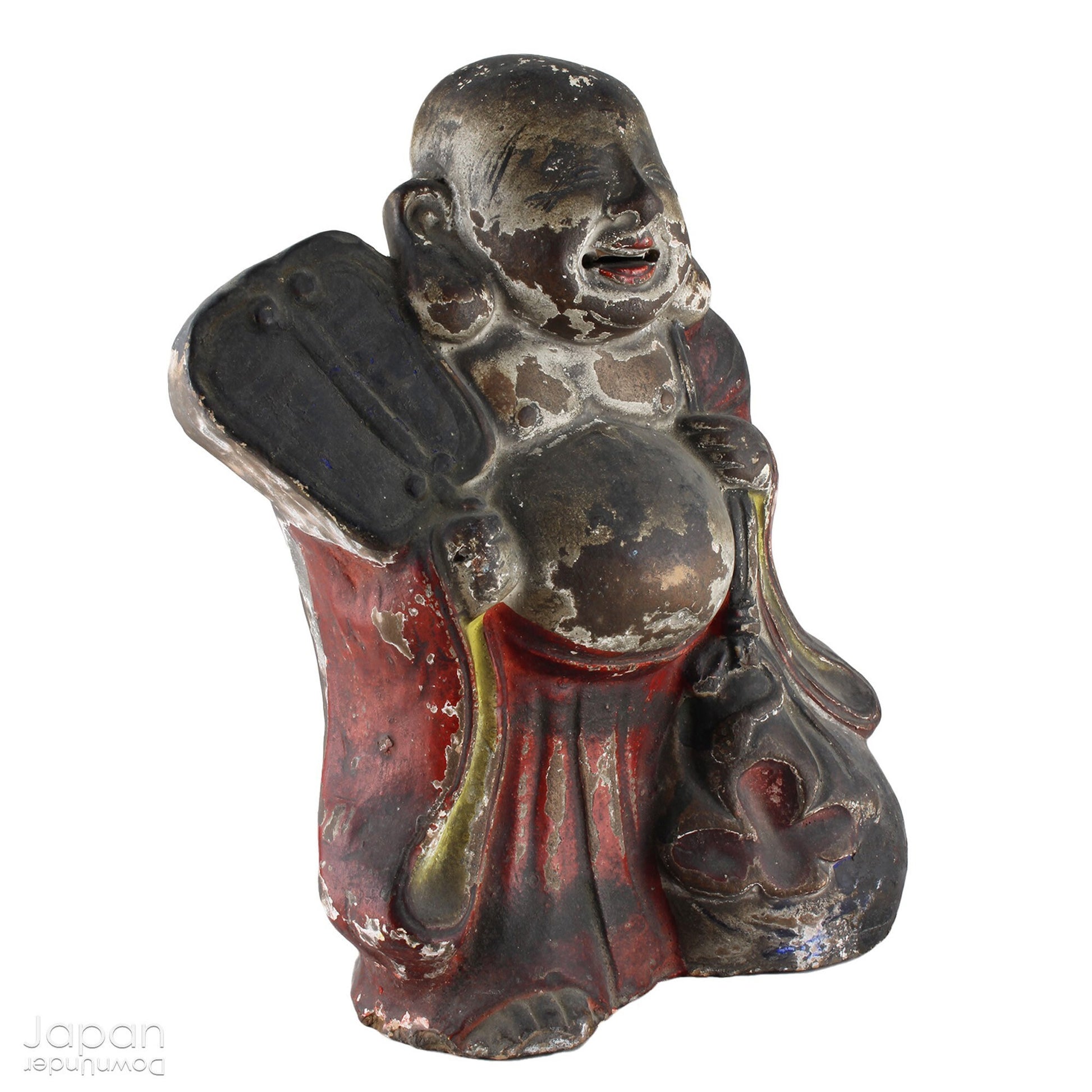 
A wonderful piece of history, this charming 1800’s clay doll, shaped as Hotei, is the god of contentment and happiness and the guardian of children. This unique Shinto amulet is a rare find, adding a touch of whimsy and protection to your home.